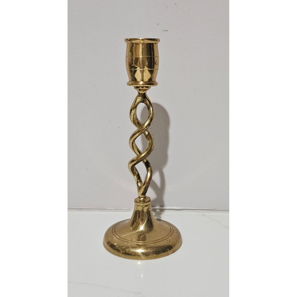 Vintage Brass Barley Twist Candlestick Holder Open Spiral Taper Candle Stand